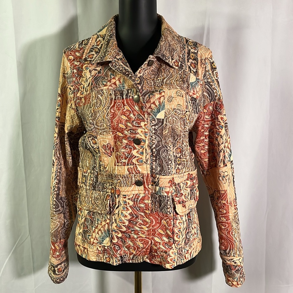 Analogy Multicolor Floral Print Embroidered Lightweight Button Front Jacket